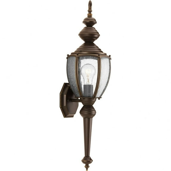 Progress Lighting Roman Coach 1-Light Medium Wall Lantern in Antique Bronze with Seeded Glass Panels