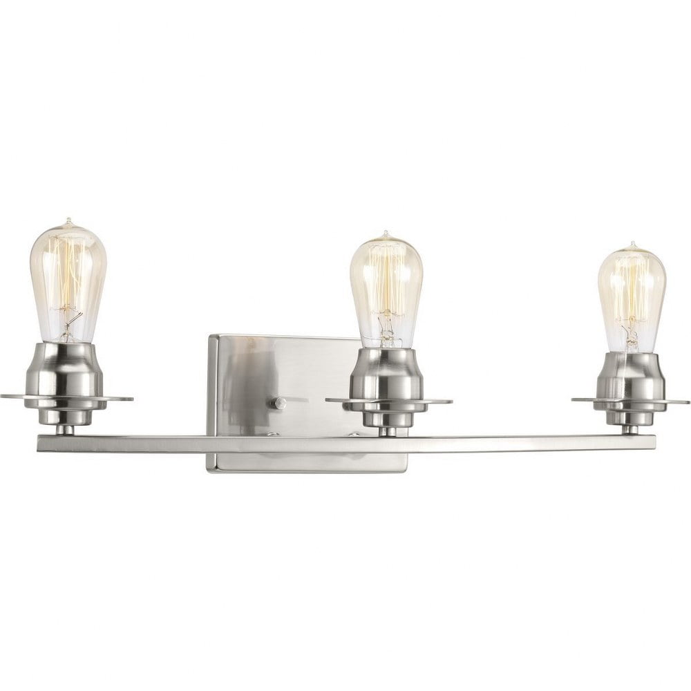 Progress Lighting Debut 3-Light Bath Vanity Fixture, Brushed Nickel, Steel, Vintage Modern Design, Clear or Frosted Seeded Shades