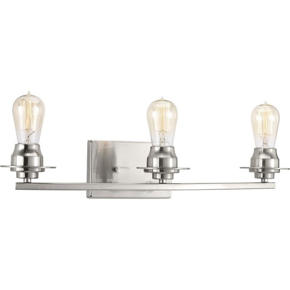 Progress Lighting Debut 3-Light Bath Vanity Fixture, Brushed Nickel, Steel, Vintage Modern Design, Clear or Frosted Seeded Shades