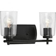 thumbnail image 1 of Progress Lighting Adley 2-Light Bath Wall Light, Black, Clear Glass Shades, 1 of 11