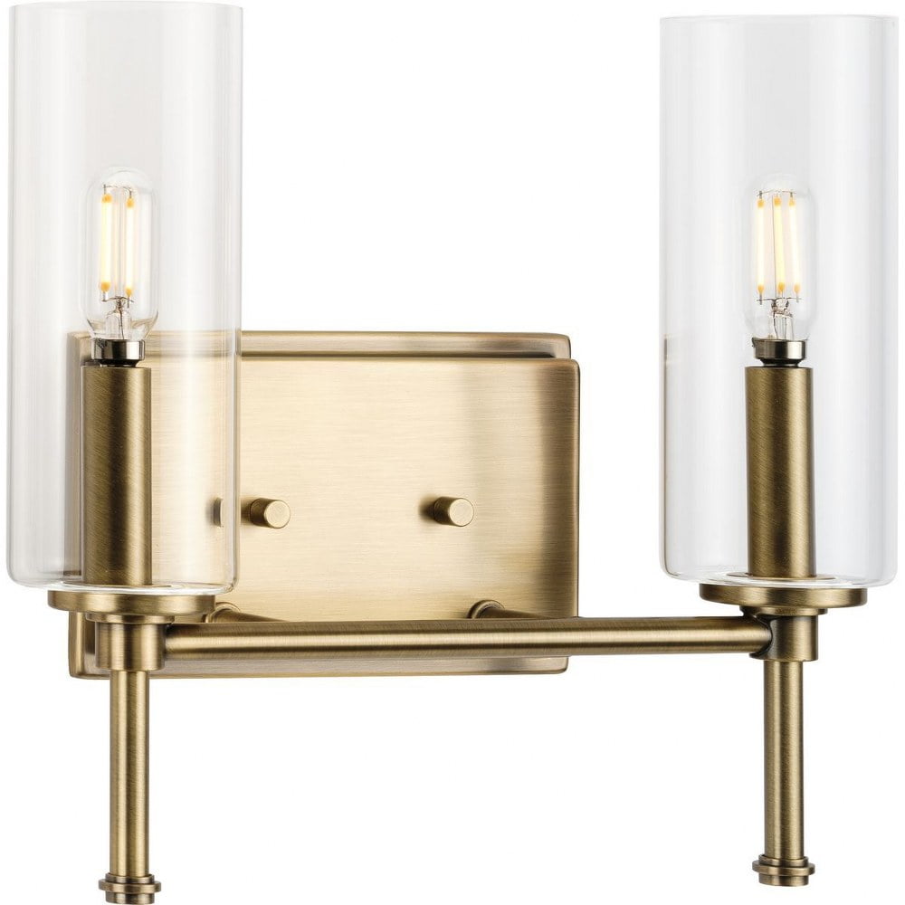 Vintage Brass Dimmable 2-Light Wall Sconce with Clear Shades