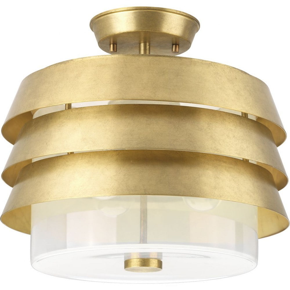 Brushed Brass Drum Pendant Light with Milk Glass Shade
