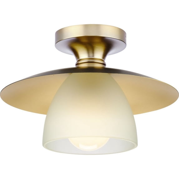 Progress Lighting Trimble 1-Light Semi-Flush Mount, Brushed Bronze, Etched Glass Shade