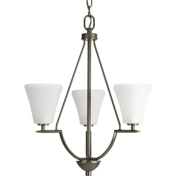 Progress Lighting Bravo 3-Light Chandelier, Antique Bronze, White Etched Glass