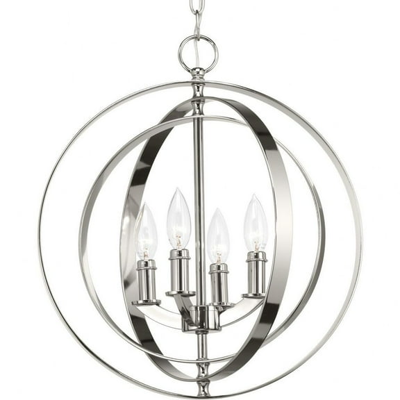 Progress Lighting Equinox 4-Light Foyer Pendant, Polished Nickel, Oval, Steel, Interlocking Rings, Canopy Included