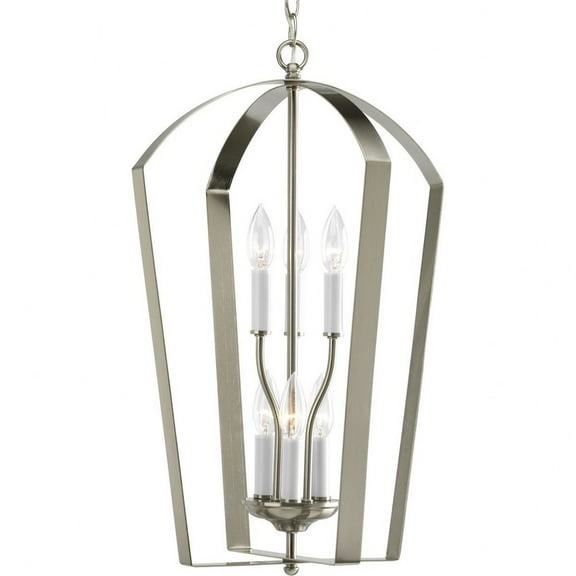 Progress Lighting Gather 6-Light Foyer Fixture, Brushed Nickel, Steel, White Candle Sleeves