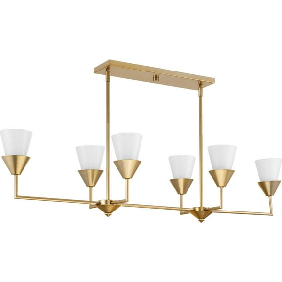 Progress Lighting Pinellas 6-Light Linear Chandelier Softgold Finish Opal Glass Shades