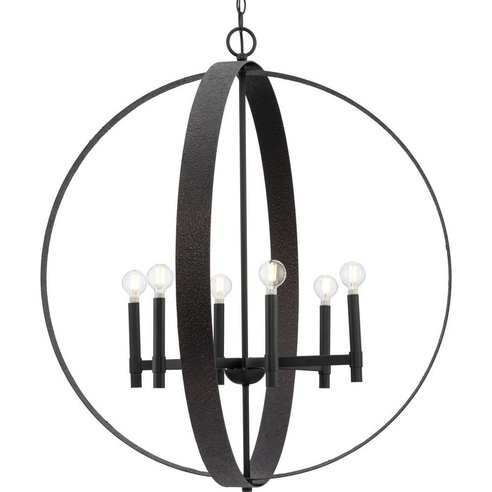 Matte Black 6-Light Globe Chandelier with Steel Frame