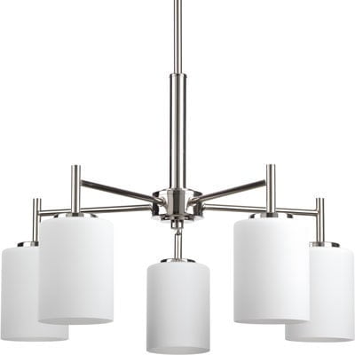 Polished Nickel 5-Light Chandelier with White Glass Shades