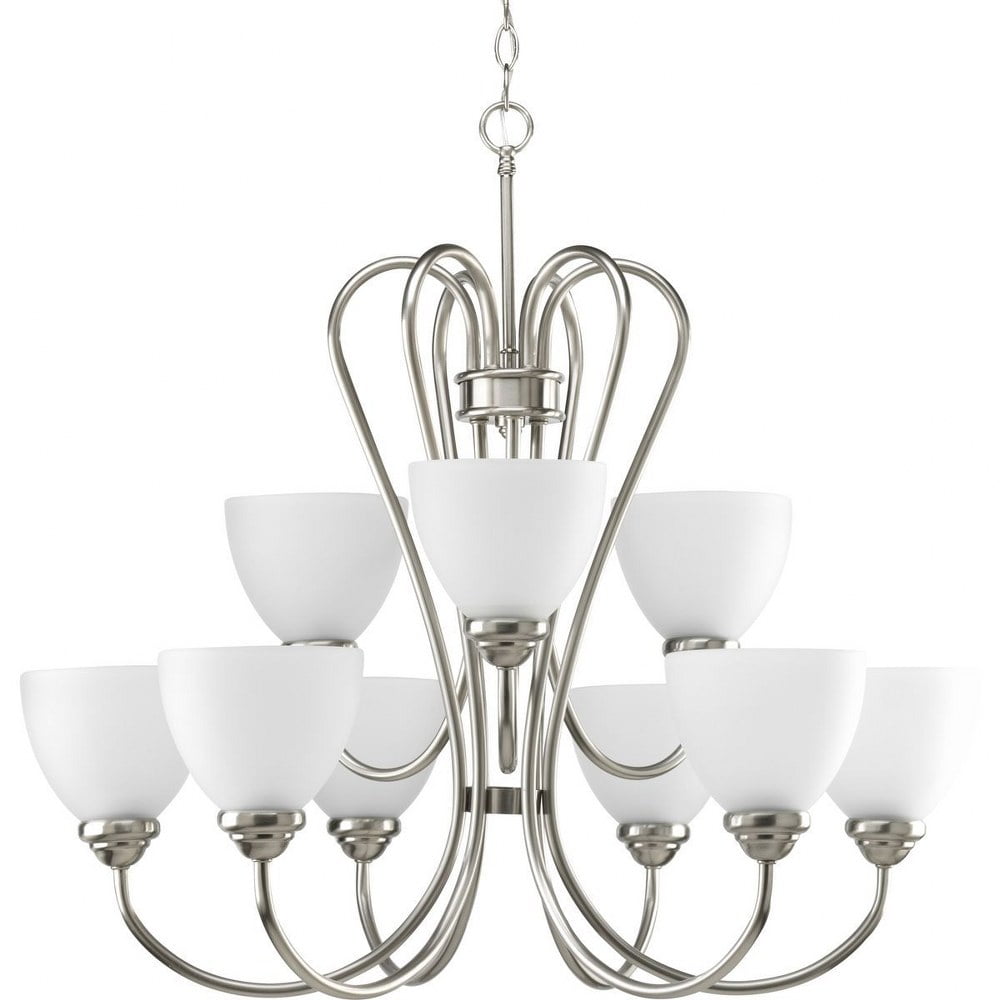 Heart Collection Brushed Nickel Two-Tier Chandelier with Etched Glass Shades