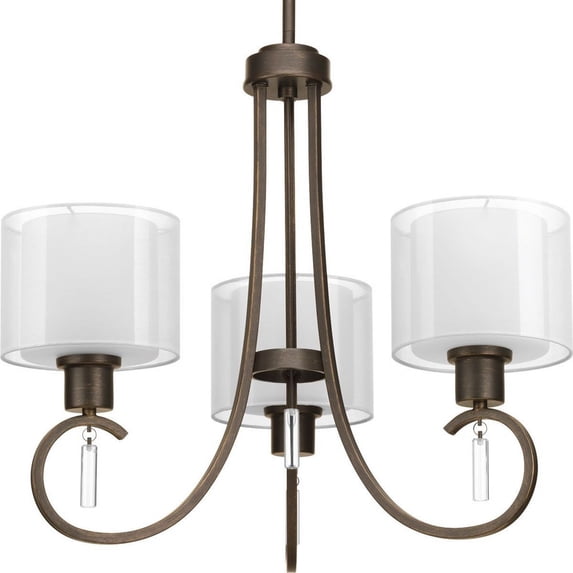 Progress Lighting, Invite Collection, 3-Light Chandelier, Antique Bronze, Sheer Mylar Shade