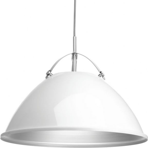 Progress Lighting Tre 1-Light Pendant, Steel, White, Dome Shade