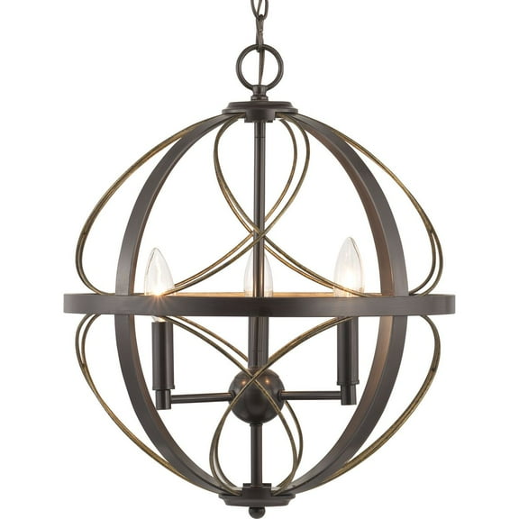 Progress Lighting Brandywine 3-Light Pendant, Antique Bronze, Steel, Farmhouse/Transitional, Hand-Gilded Wire Accents