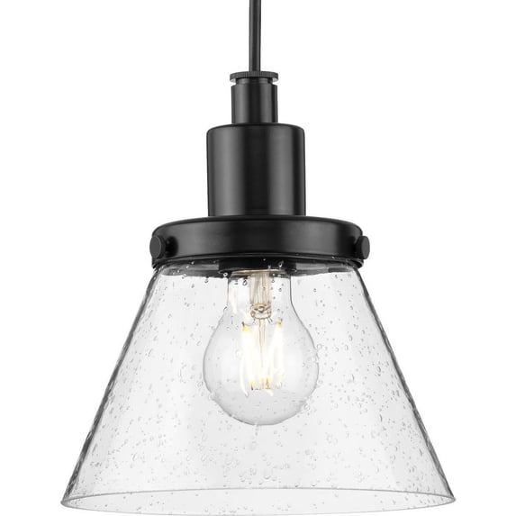 Progress Lighting Hinton 1-Light Pendant, Matte Black, Seeded Glass