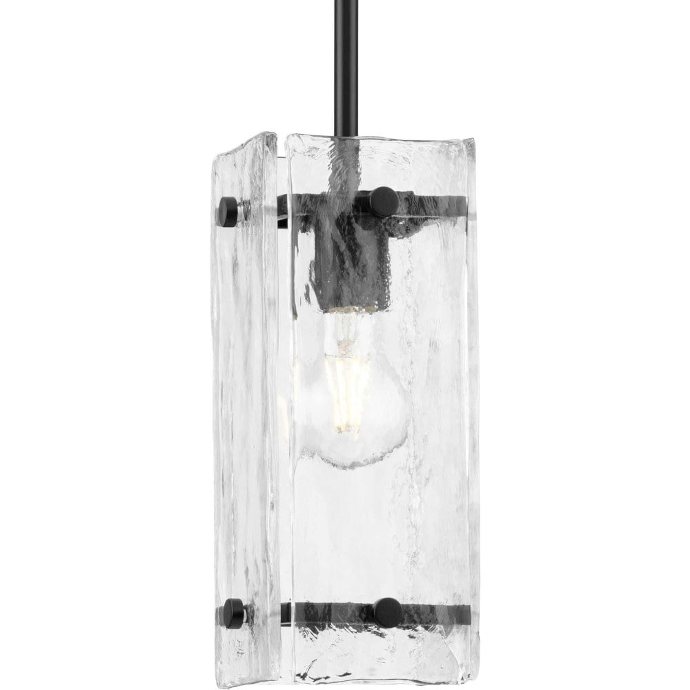 Rivera Matte Black Mini Pendant with Clear Textured Glass