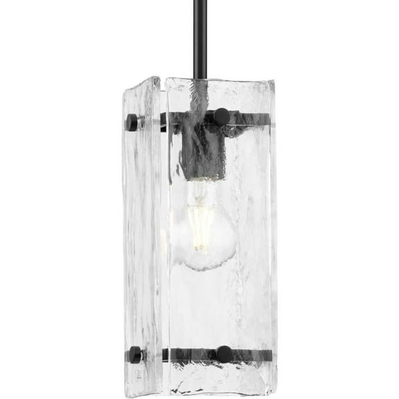 Progress Lighting, Rivera Collection, 1-Light Wall Sconce, Matte Black, Clear Textured Glass.