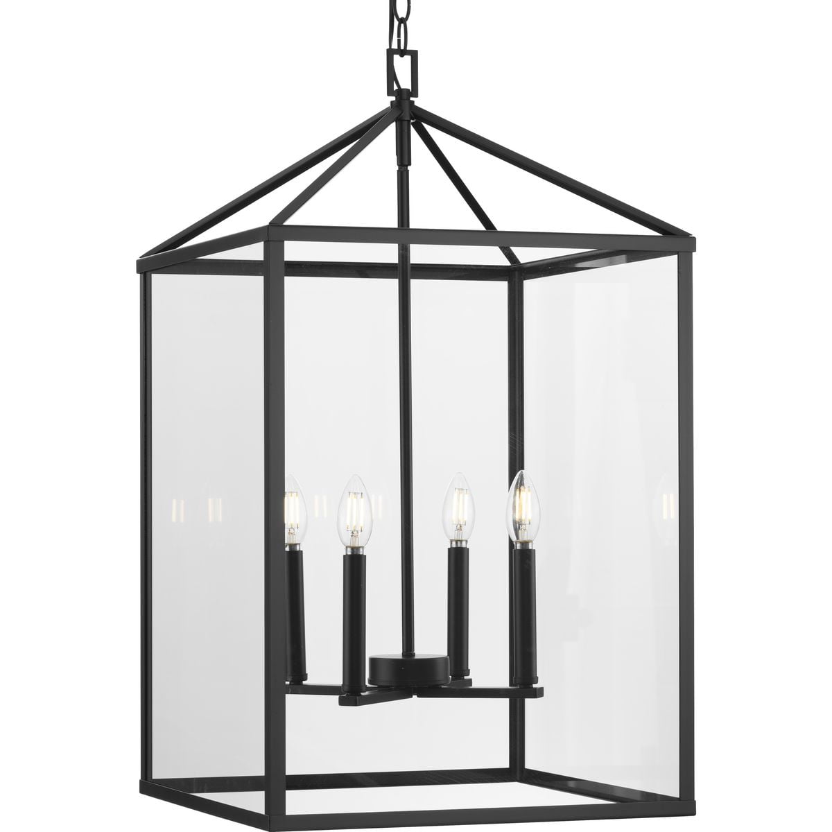 Hillcrest Matte Black 4-Light Glass Foyer Chandelier