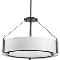 Progress Lighting, Ratio Collection, 4-Light Pendant, Brushed Nickel, White Linen Drum Shade