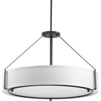 Progress Lighting, Ratio Collection, 6-Light Pendant, Brushed Nickel Finish, White Linen Drum Shade