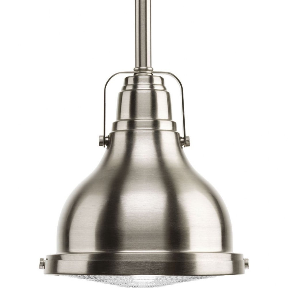 Brushed Nickel LED Pendant with Clear Fresnel Glass Lens