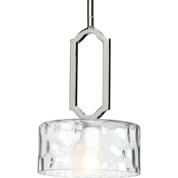 Progress Lighting Caress 1-Light Mini-Pendant, Porcelain, Polished Nickel, Clear Water Glass Shade