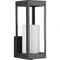 Progress Lighting Patewood 1-Light Outdoor Wall Lantern in Black Steel with Pillar Candle Style Shade