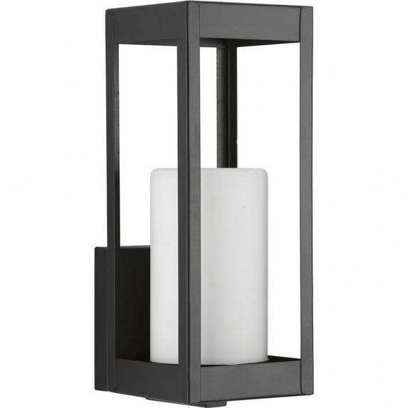 Progress Lighting Patewood 1-Light Outdoor Wall Lantern in Black Steel with Pillar Candle Style Shade