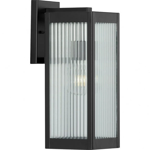 Progress Lighting Felton 1-Light Outdoor Wall Lantern in Matte Black with Rippled Glass Shade