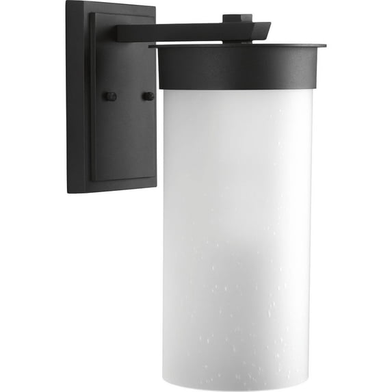 Progress Lighting Hawthorne 1-Light Outdoor Wall Lantern in Black Aluminum with Etched Seeded Glass