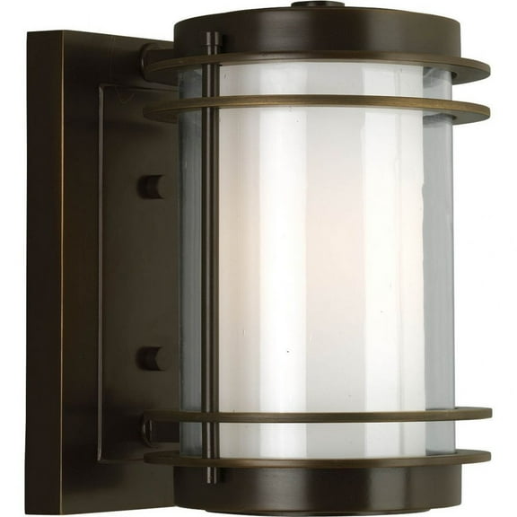 Progress Lighting Penfield 1-Light Porcelain Wall Lantern, Oil Rubbed Bronze, Clear and Opal Glass Shade