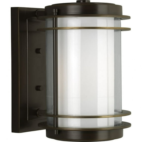 Progress Lighting Penfield 1-Light Porcelain Wall Lantern, Oil Rubbed Bronze, Clear and Opal Glass Shade