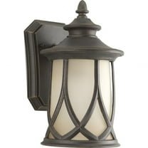 Progress Lighting Resort 1-Light Small Wall Lantern in Aged Copper with Umber Tinted Glass Shade