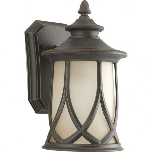 Progress Lighting Resort 1-Light Small Wall Lantern in Aged Copper with Umber Tinted Glass Shade