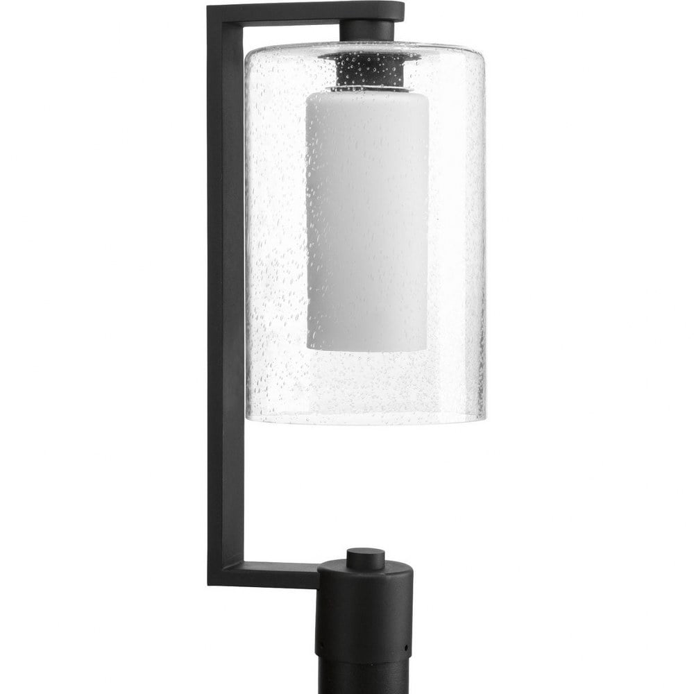 Black Aluminum Modern Outdoor Post Lantern with Etched Opal Glass