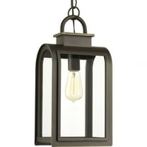 Progress Lighting Refuge 1-Light Outdoor Hanging Lantern, Porcelain, Oil Rubbed Bronze, Clear Glass, Canopy Included