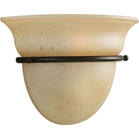 Progress Lighting Torino 1-Light Wall Sconce, Porcelain, Forged Bronze, Etched White Glass Bowl