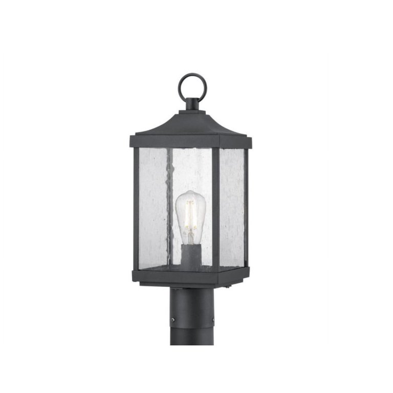 Park Court 1-Light Textured Black Outdoor Post Lantern with Clear Seeded Glass Park Court 1-Light Textured Black Outdoor Post Lantern with Clear Seeded Glass