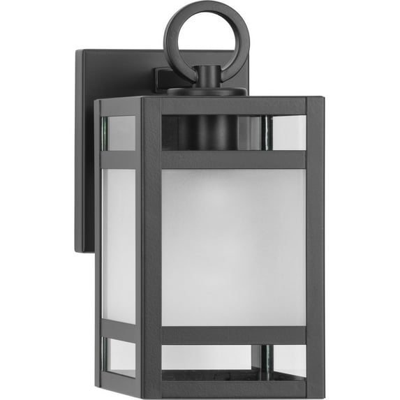 Parrish Collection One-Light Matte Black Clear and Etched Glass Modern Craftsman Outdoor Small Wall Lantern
