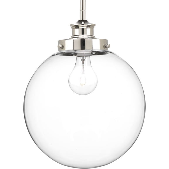 Progress Lighting Penn 1-Light Pendant, Steel, Polished Nickel, Clear Glass Sphere Shade, Canopy Included, Dry Rated