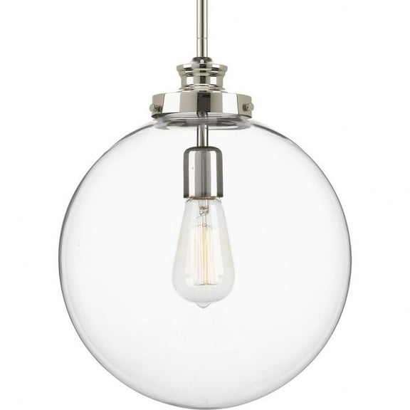 Open Box Progress Lighting, Penn Collection, 1-Light Large Pendant, Polished Nickel, Clear Glass Sphere Shade