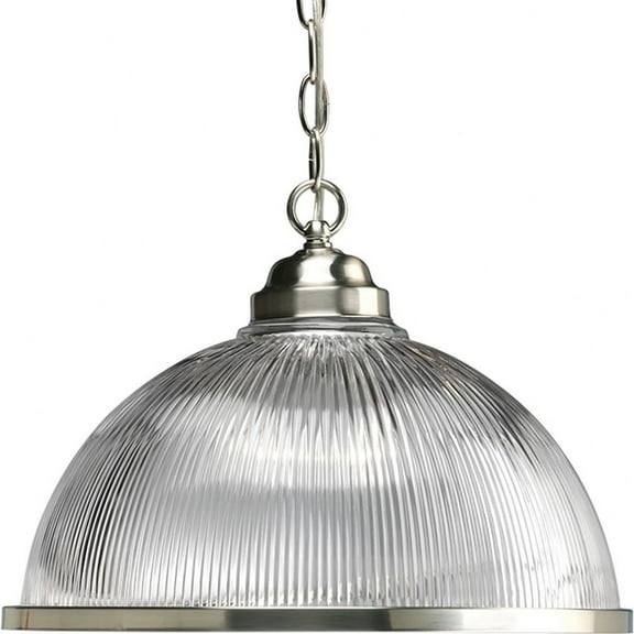 Progress Lighting, Prismatic Collection, 1-Light Pendant, Brushed Nickel, Clear Prismatic Glass Shade