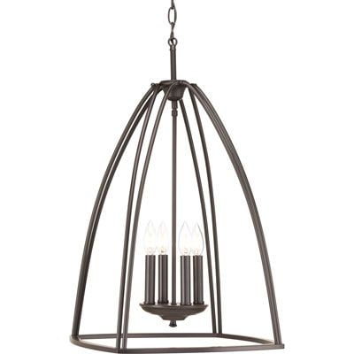 Elegant Antique Bronze 4-Light Open Foyer Pendant with Glass Cluster