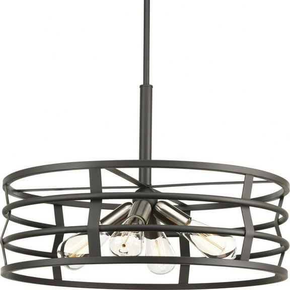 Open Box Progress Lighting Remix 4-Light Pendant, Steel, Graphite Finish, Open Cage Design, Brushed Nickel Accents, Canopy Included