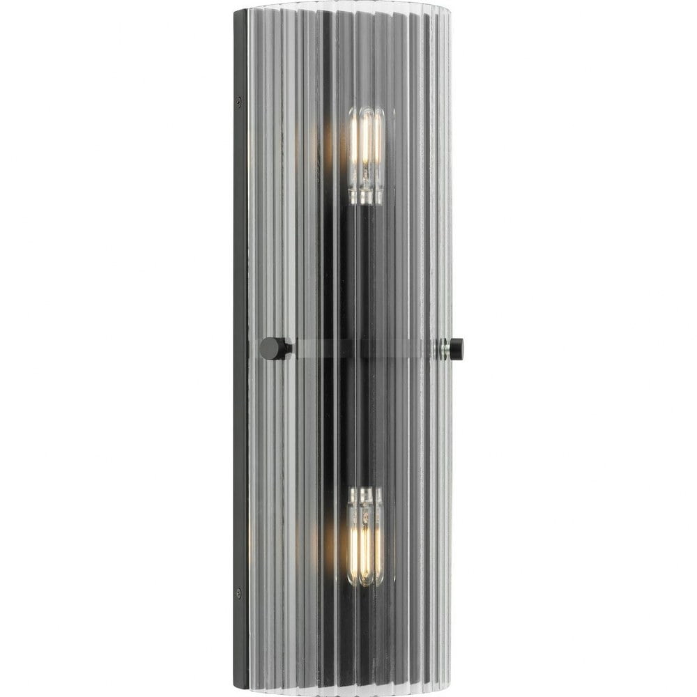 Matte Black and Glass 18" Direct Wired Wall Sconce