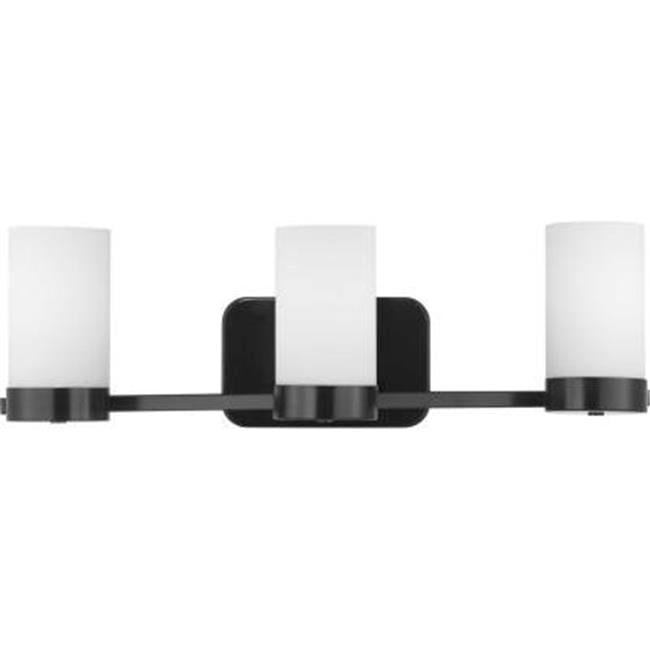 Matte Black 3-Light Bath Vanity with Etched White Glass Shades