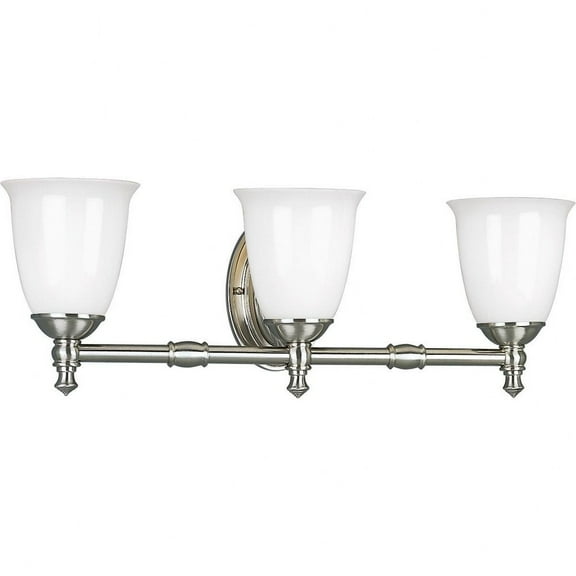 Progress Lighting Victorian 3-Light Bath Fixture, Ceramic, Brushed Nickel, Triplex Opal Glass Shade