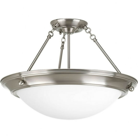 Progress Lighting Eclipse 3-Light Semi-Flush Ceiling Fixture, Brushed Nickel, Satin White Glass Shade