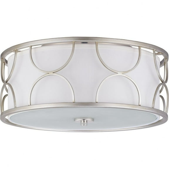 Progress Lighting Landree 3-Light Flush Mount, Silver Ridge, Silk Shade
