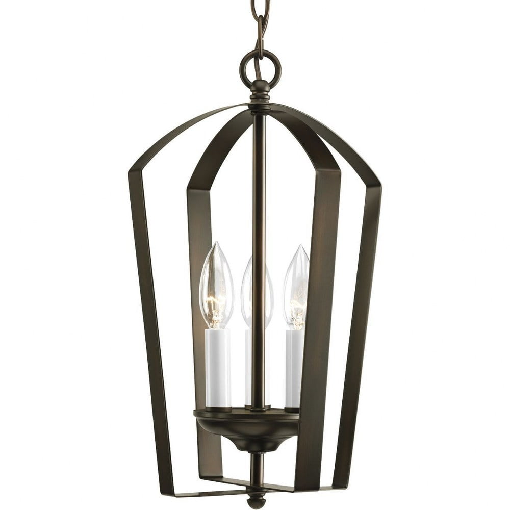 Antique Bronze 3-Light Foyer Fixture with White Candle Sleeves