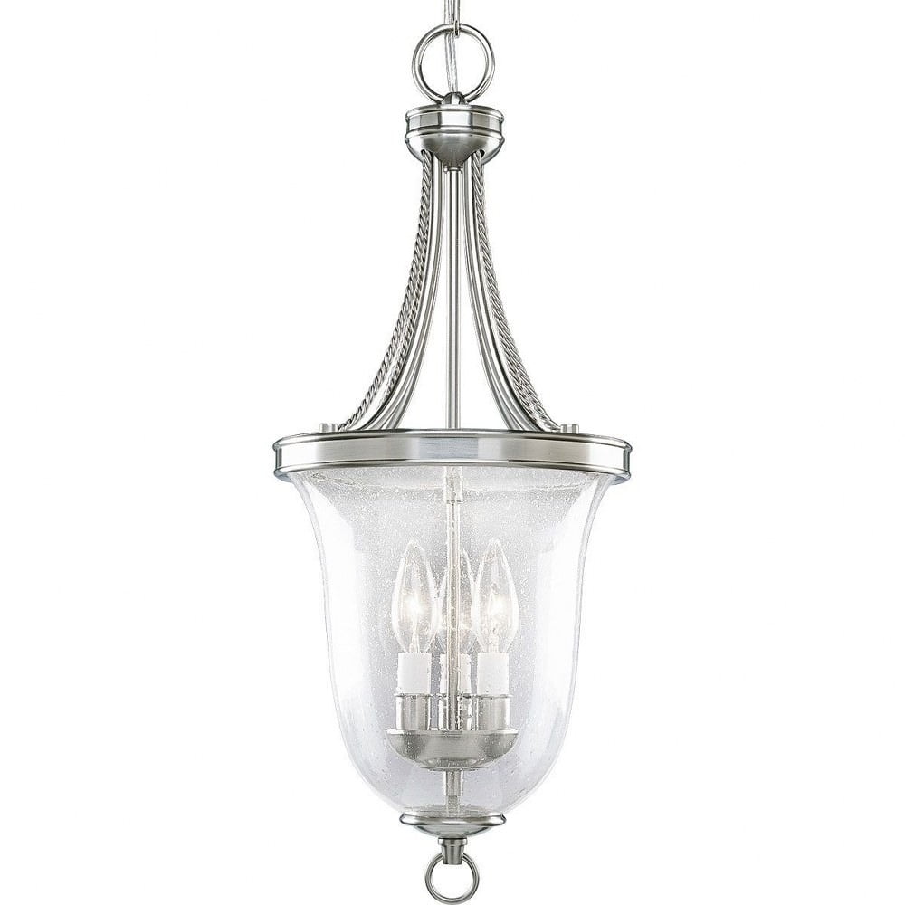 Brushed Nickel 3-Light Foyer Pendant with Seeded Glass